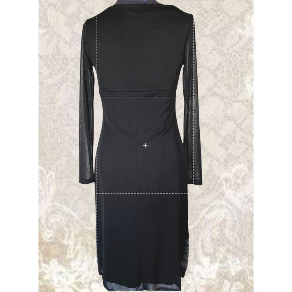 Vintage Y2K Beaded Hem Mesh Sleeve Midi Dress Whimsygoth M - Picture 4 of 11